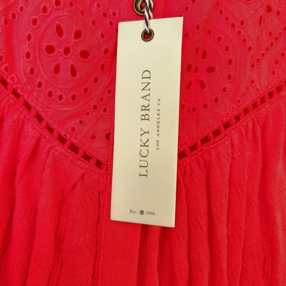 Lucky Brand Eyelet Yoke Tank Sleeveless Top Boho feminine Girly Cute Pink Medium - Picture 9 of 12